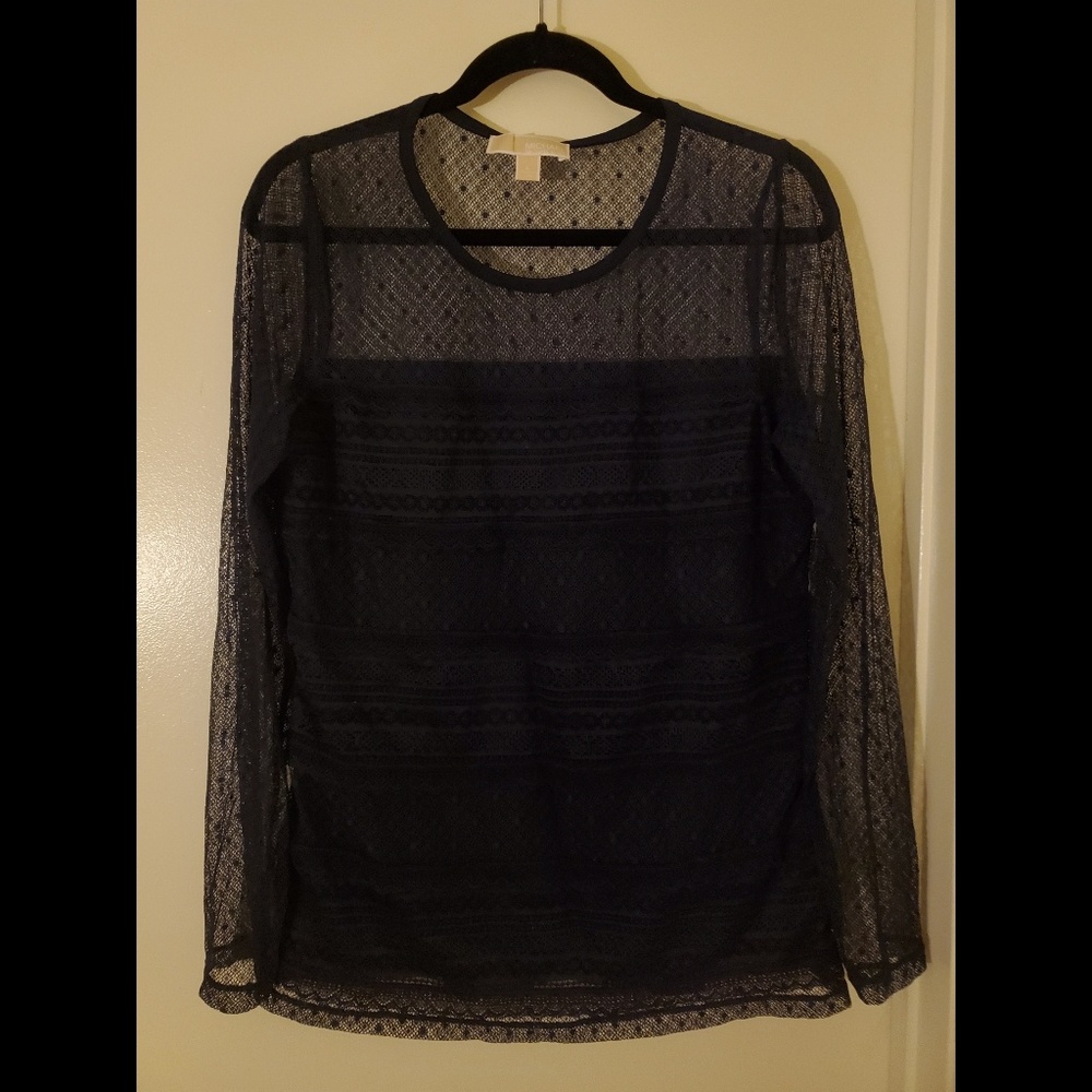 Michael Kors Black Lace Long Sleeve Top Size L New